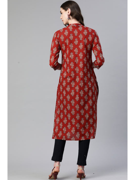 Maroon Straight Cotton Kurta