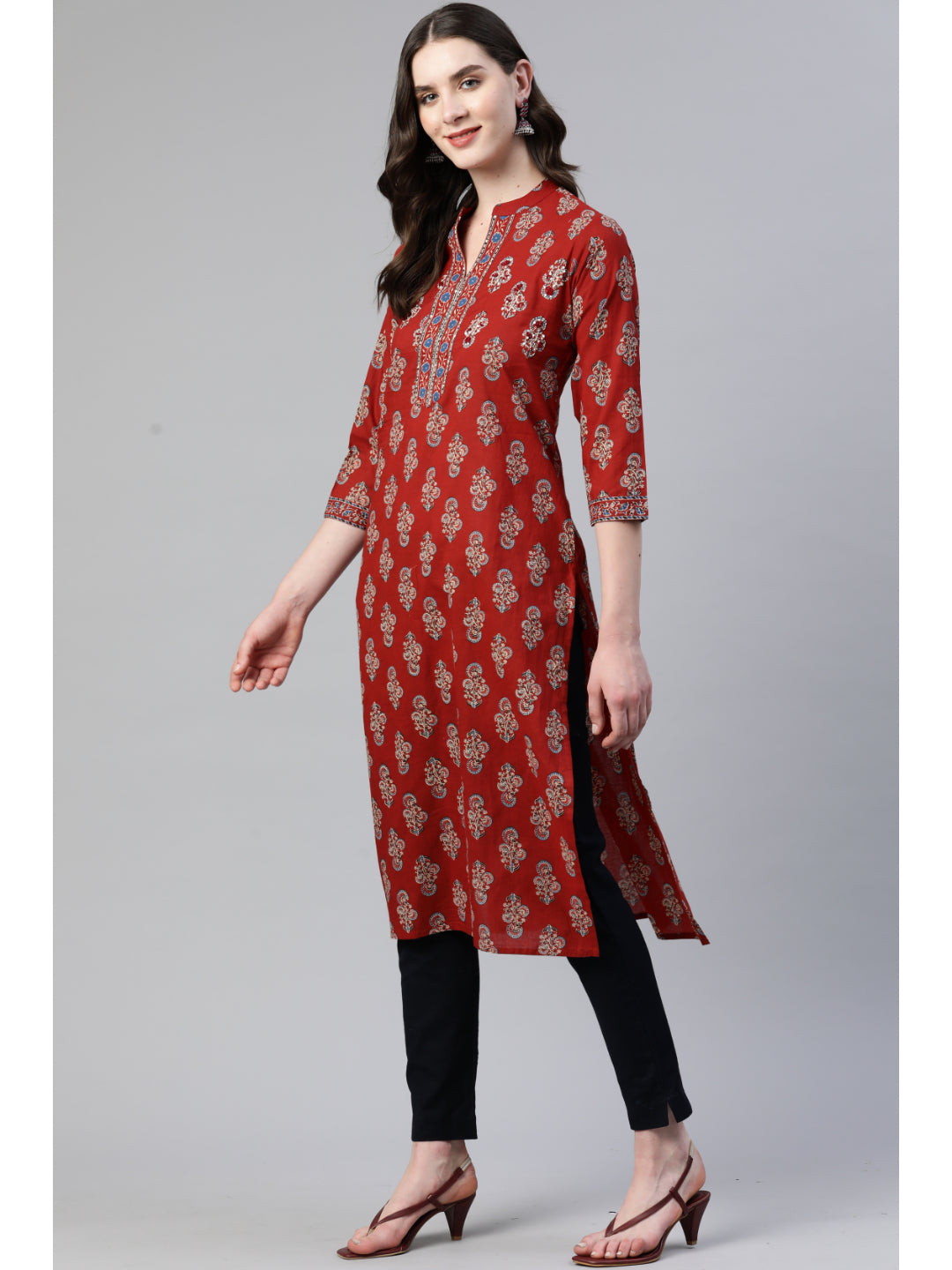 Maroon Straight Cotton Kurta