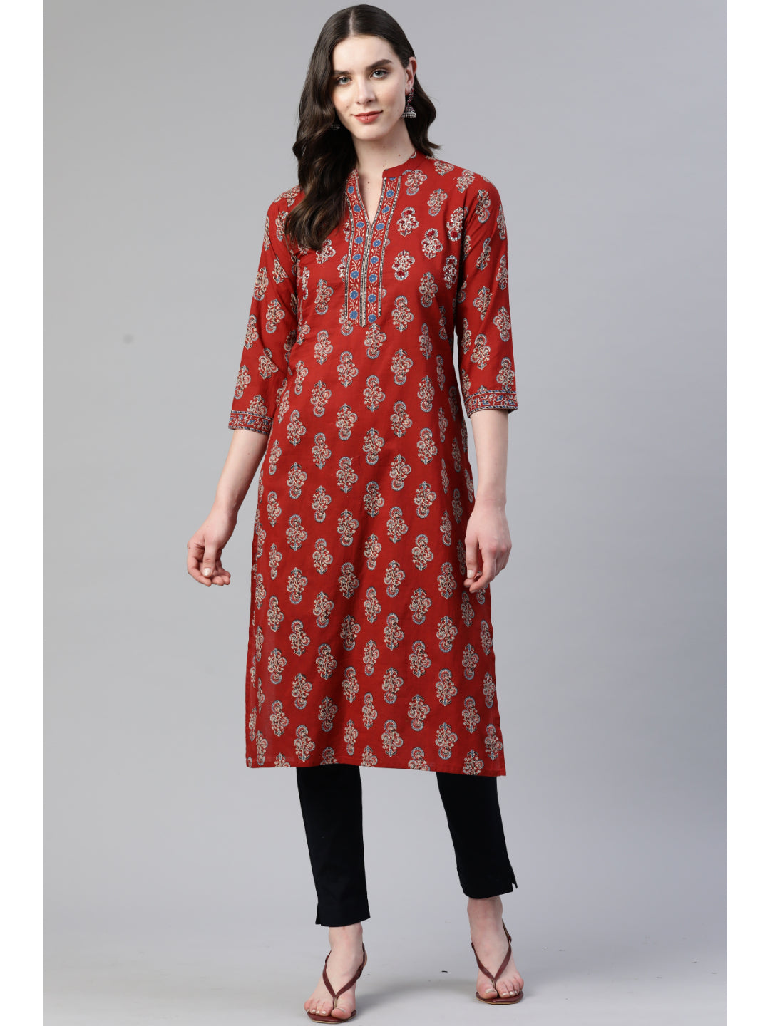 Maroon Straight Cotton Kurta