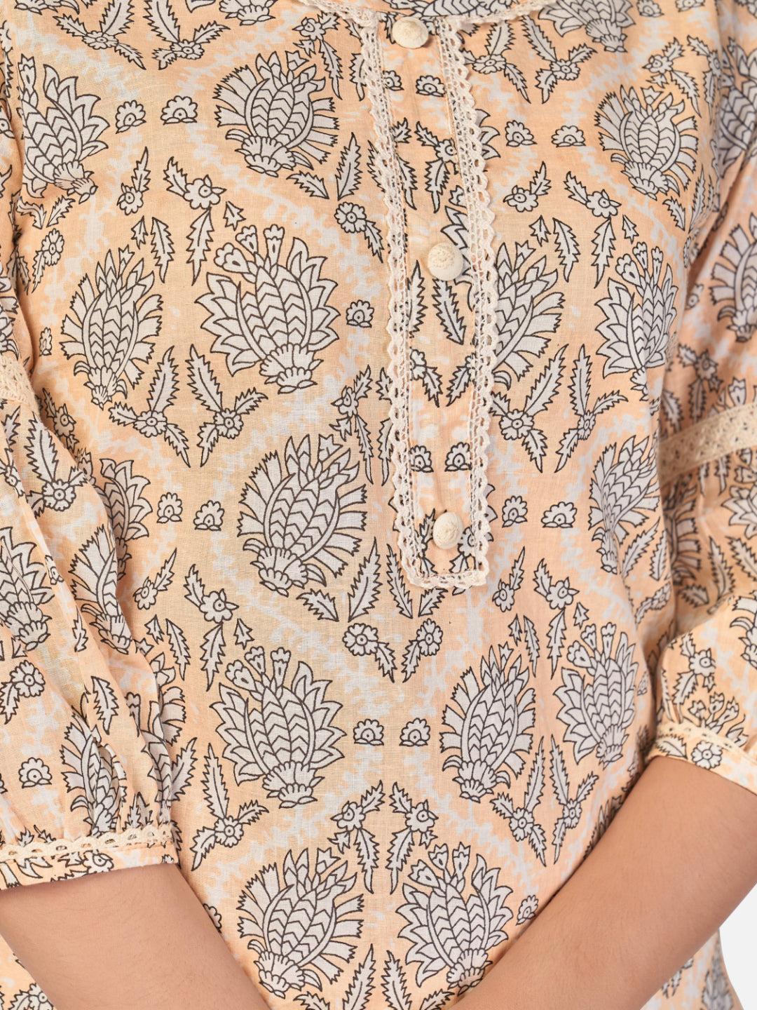 Light Peach Printed Straight Cotton Kurta Set