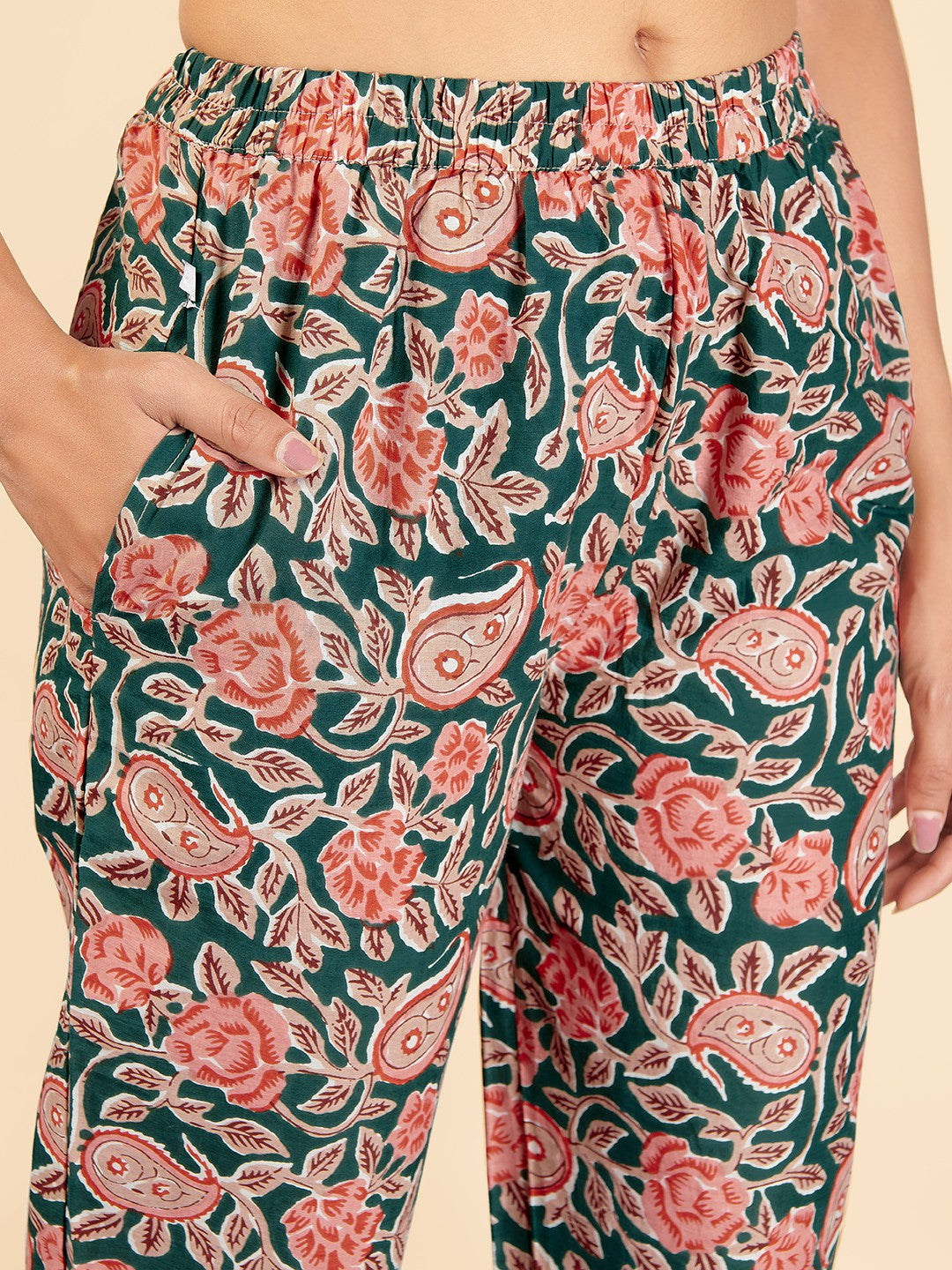 Peach Embroidered Straight Cotton Kurta Set