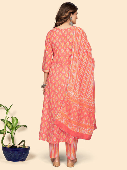 Coral Anarkali Cotton Kurta Set
