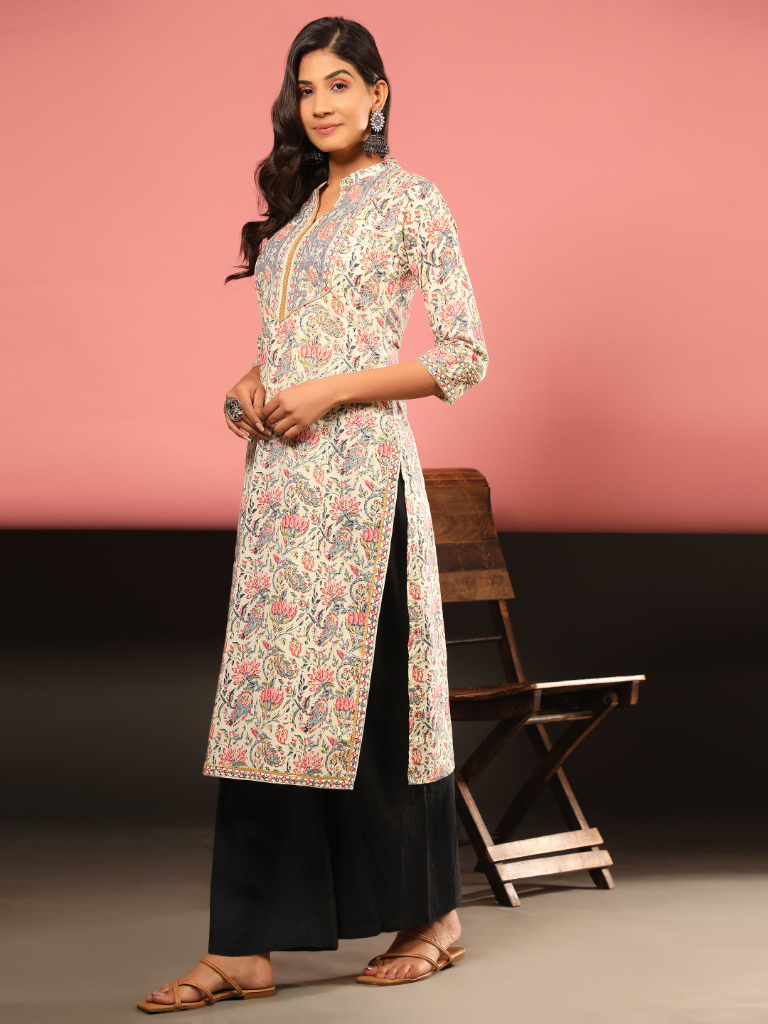 Beige Straight Cotton Kurta