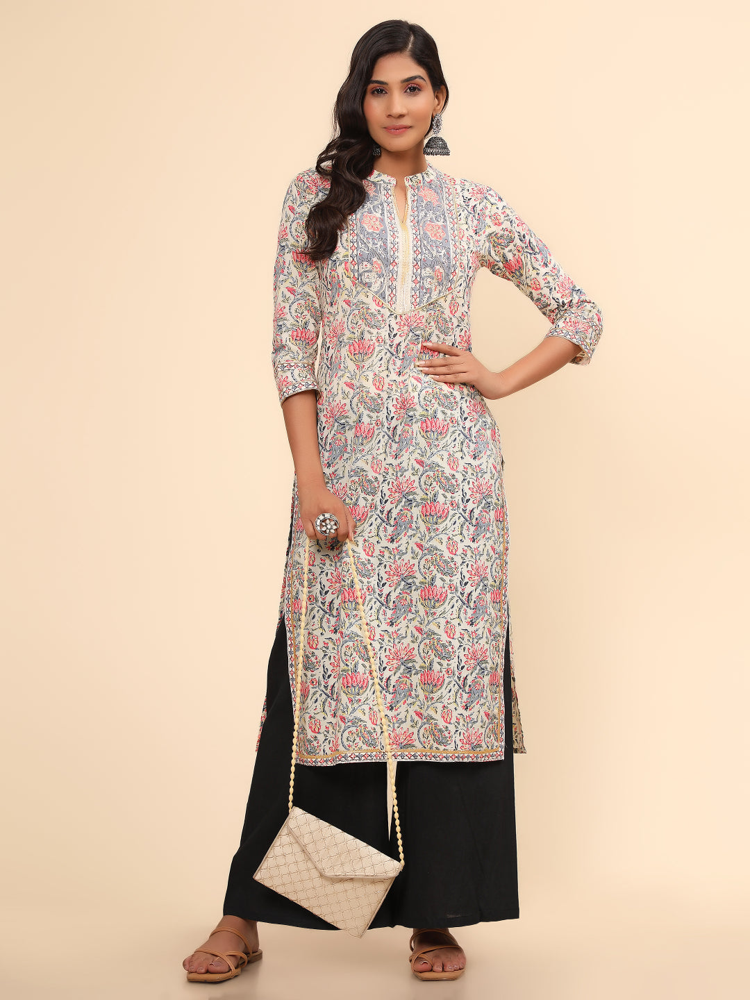 Beige Straight Cotton Kurta