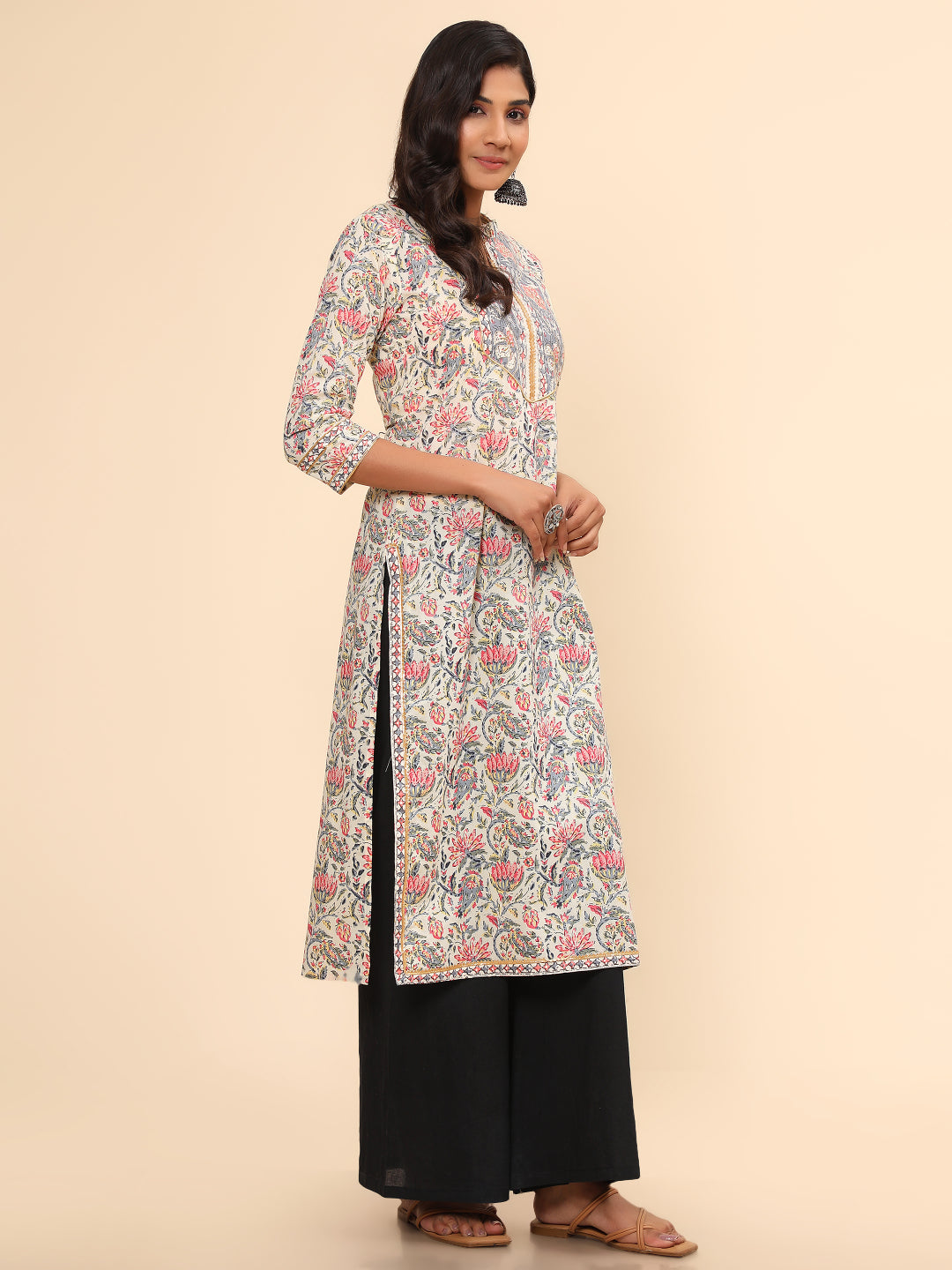 Beige Straight Cotton Kurta