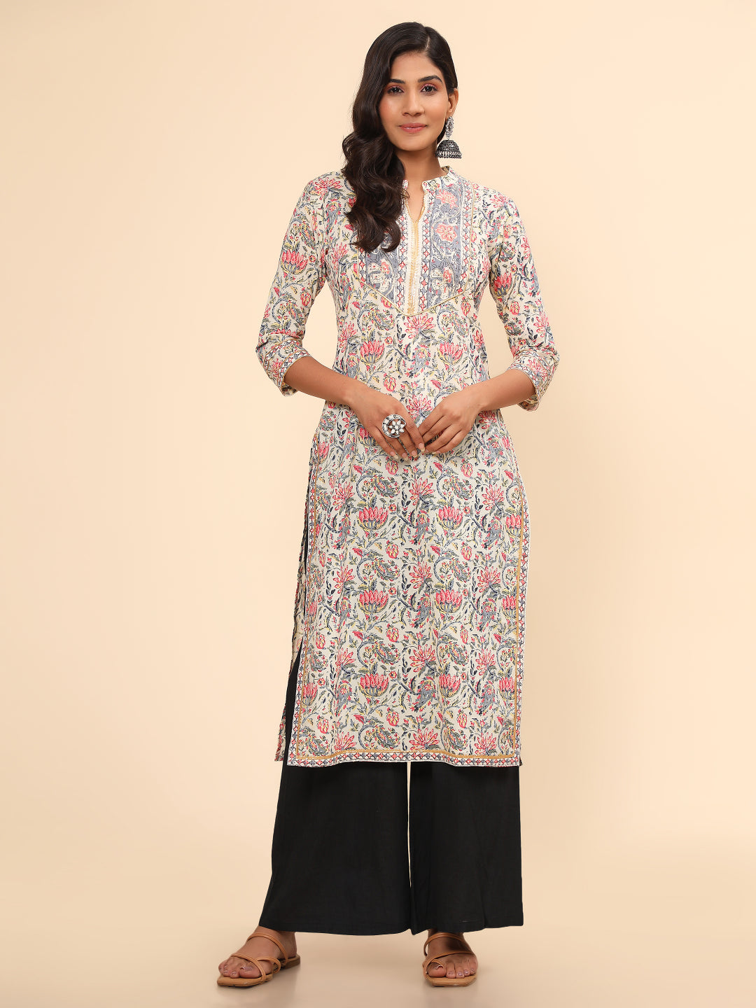 Beige Straight Cotton Kurta