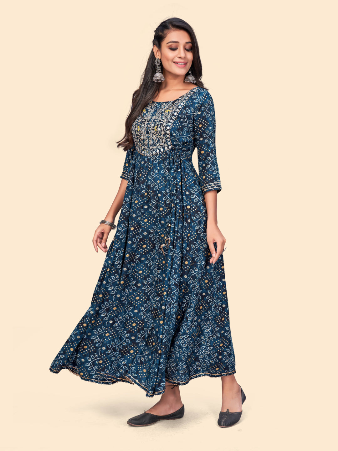 Blue Embroidered Anarkali Rayon Kurta