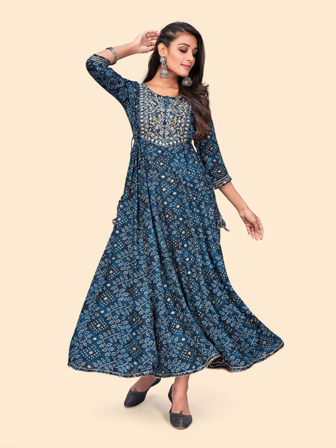 Blue Embroidered Anarkali Rayon Kurta