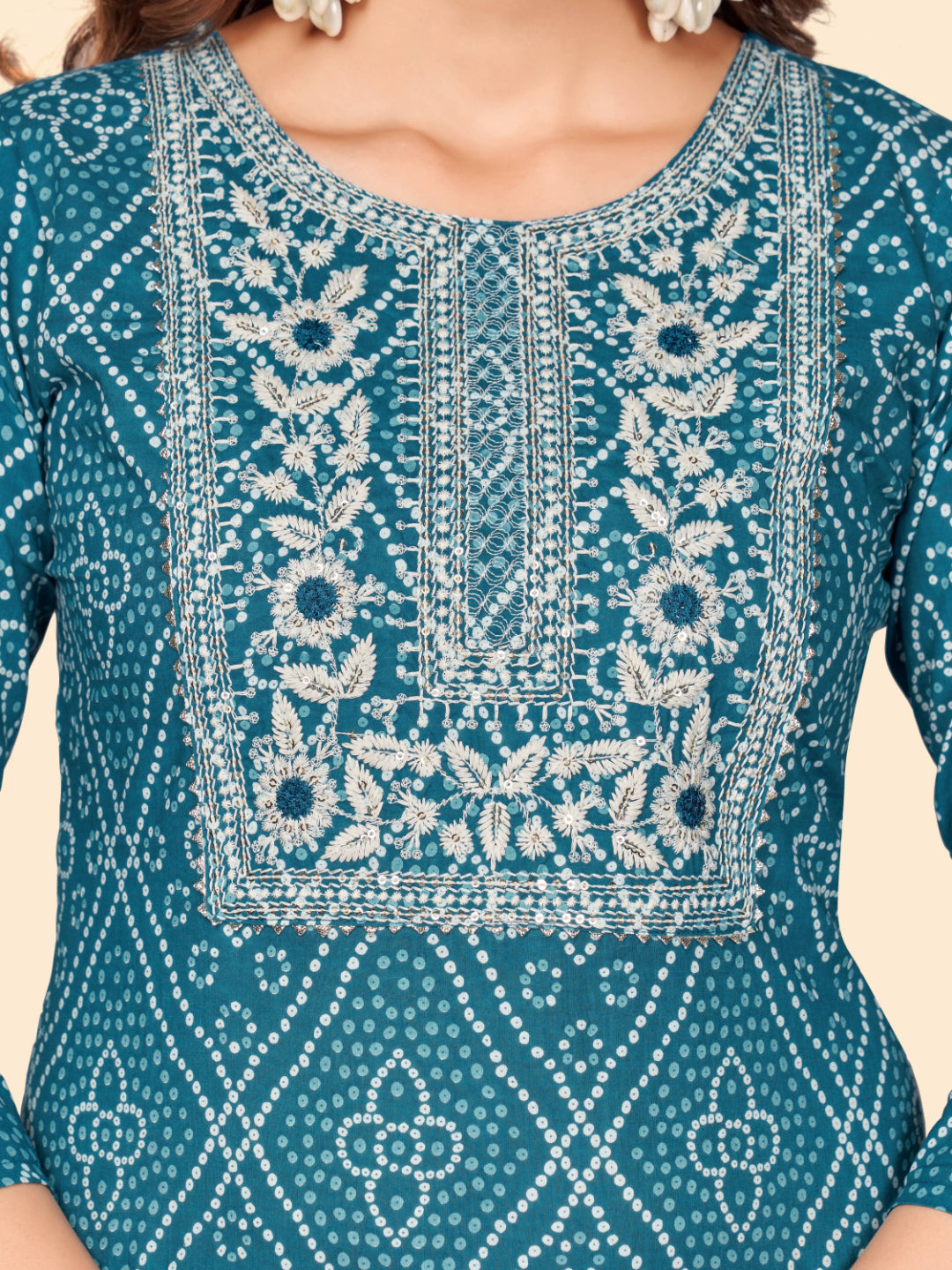 Teal Straight Cotton Kurta Set