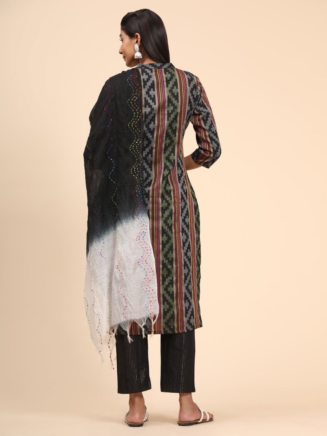Black Printed Straight Cotton Blend Kurta Set