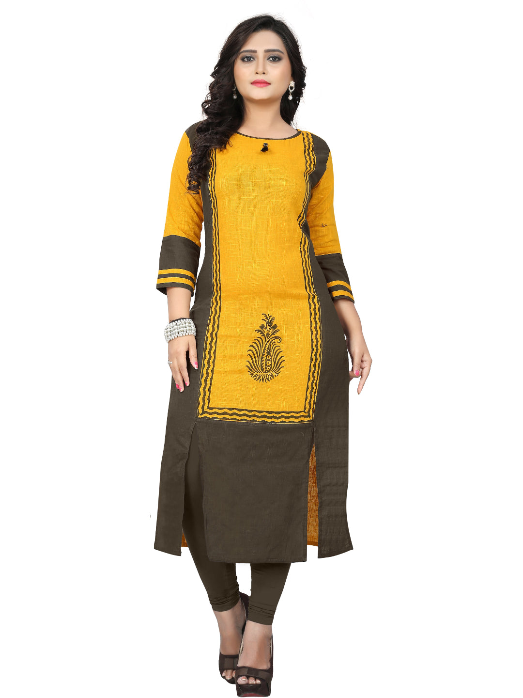 Yellow Cotton Straight Kurti