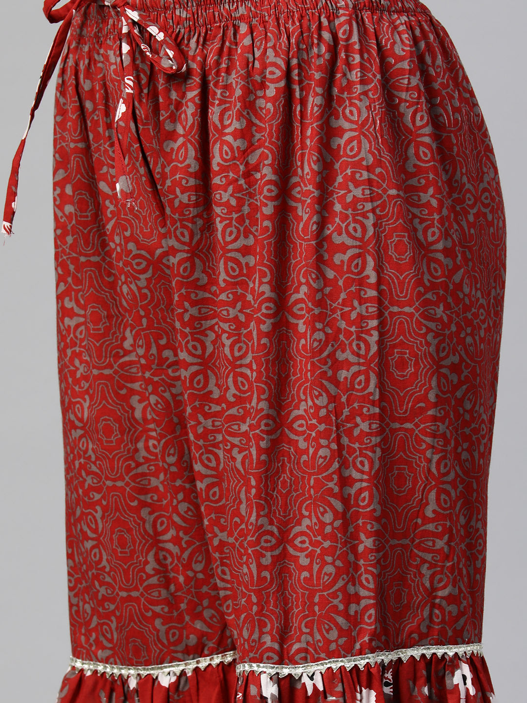 Red Flared Cotton Kurta Set