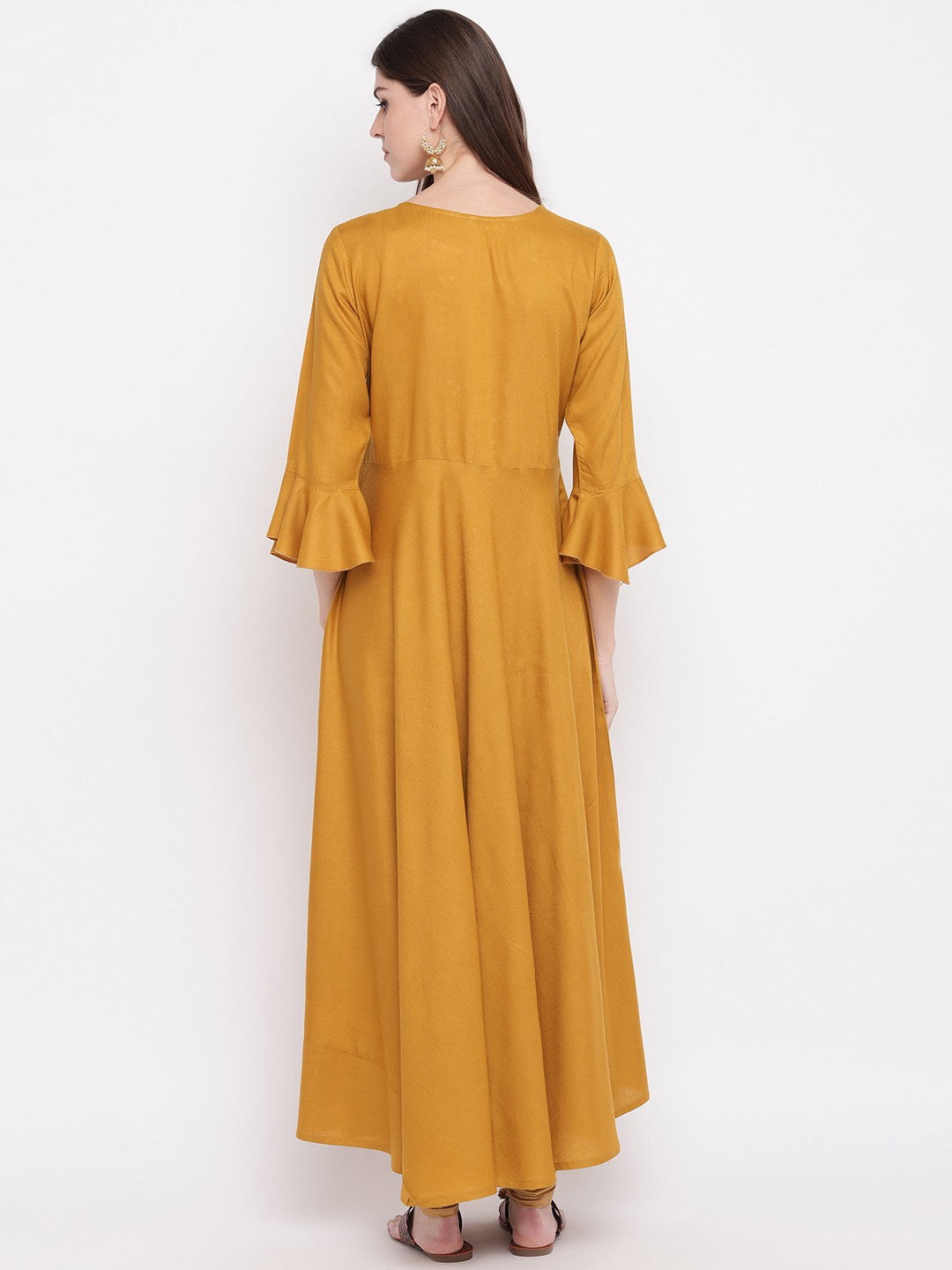 Mustard Embroidered Anarkali Rayon Kurti