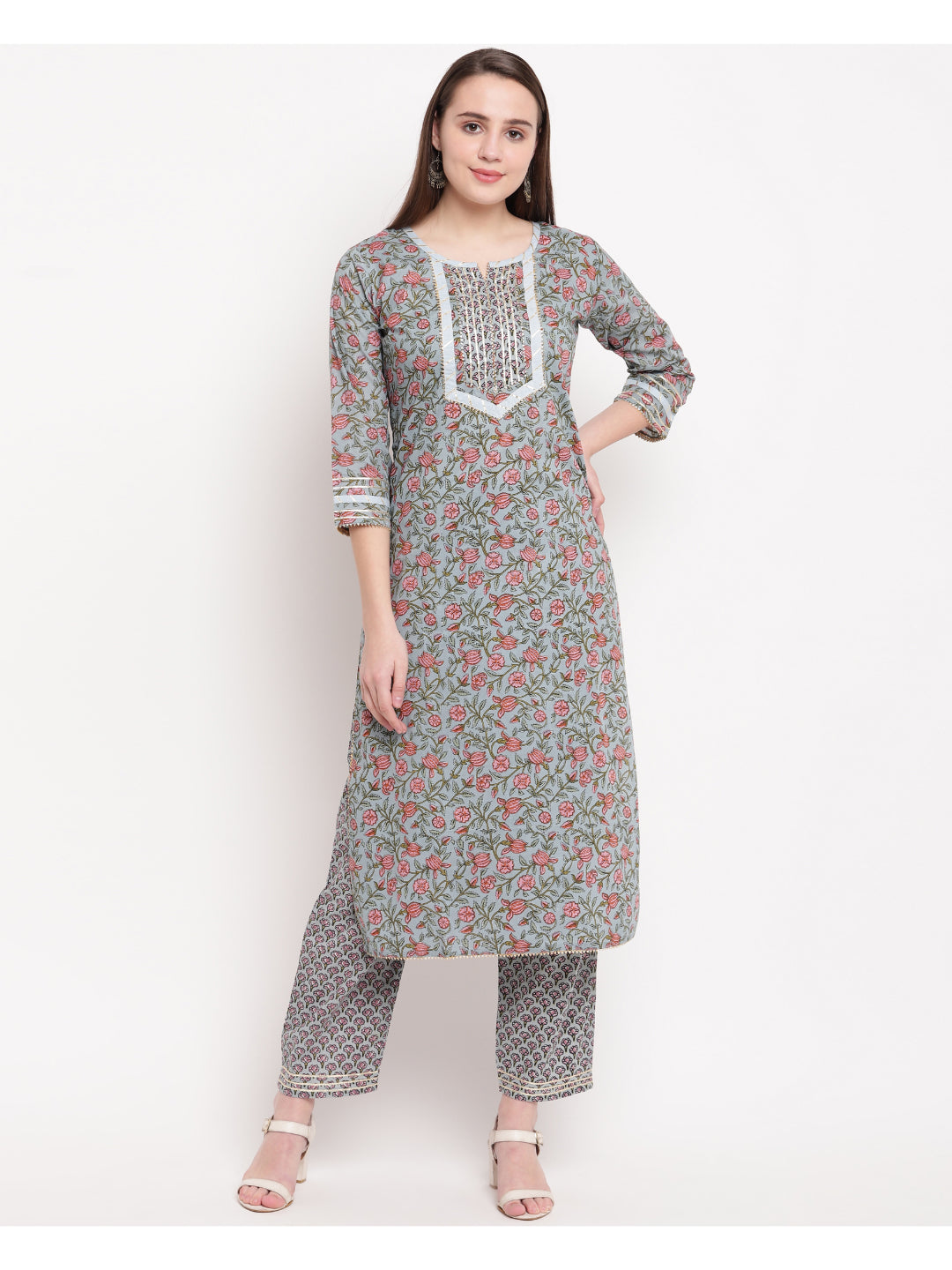 Grey Printed Straight cotton Kurti Pant