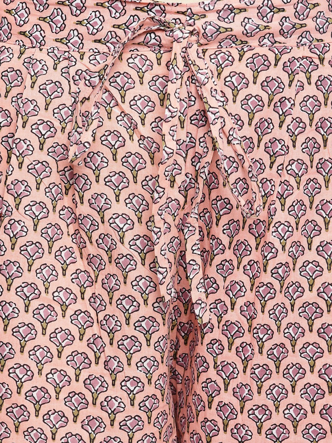 Peach Printed Straight Cotton Kurti Set
