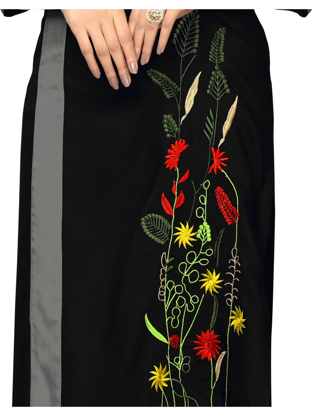 Black Embroidered Straight Rayon Kurti