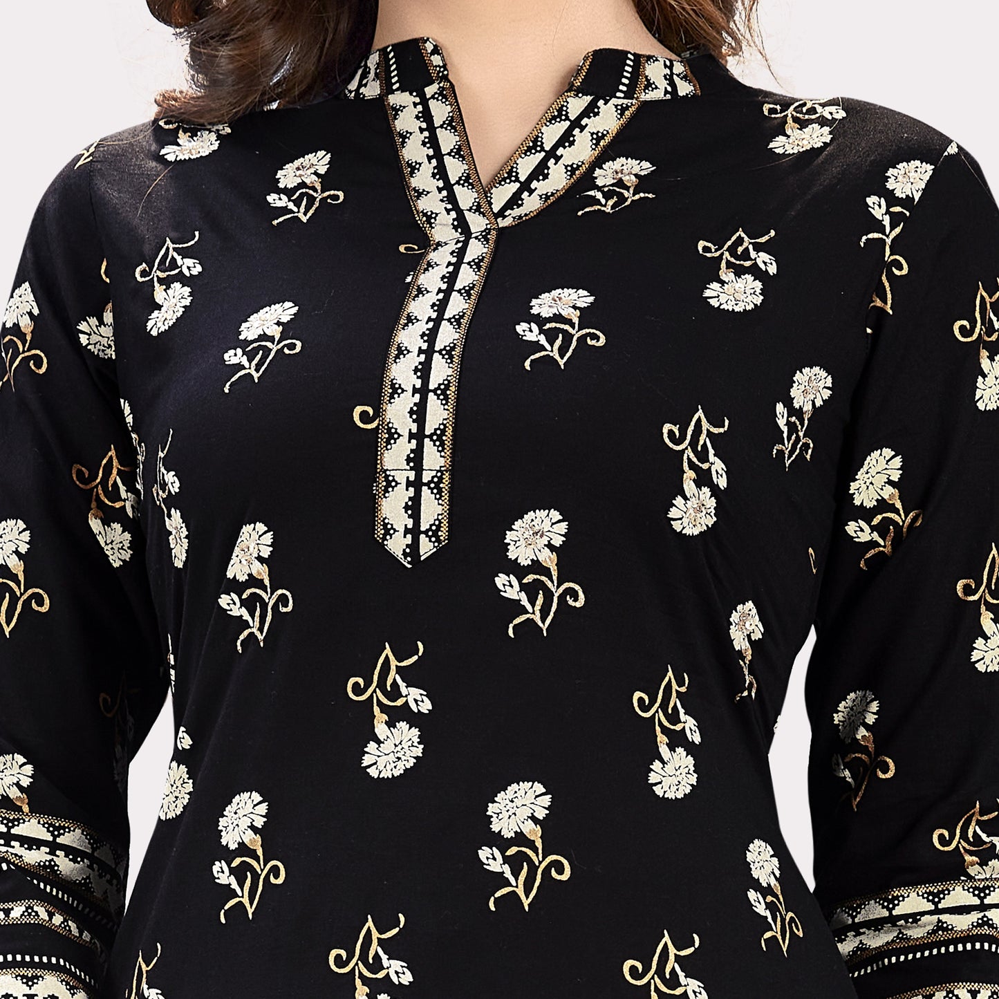 Black Embroidered Straight Cotton Kurta Set