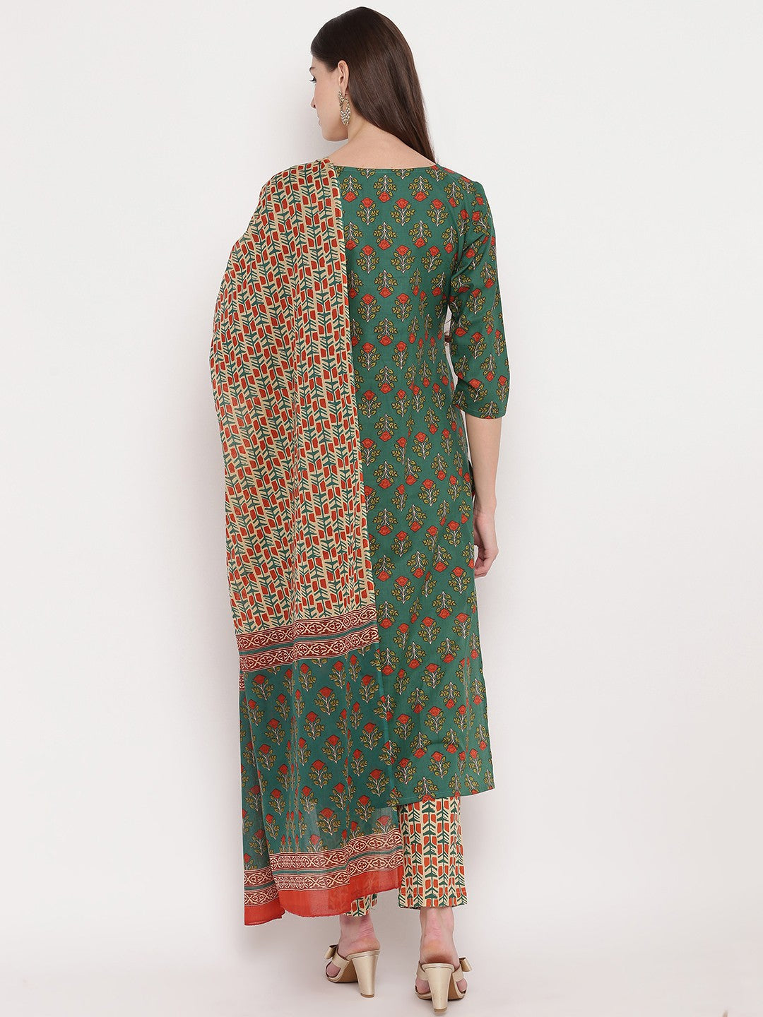Green Embroidered Straight cotton Kurta Set