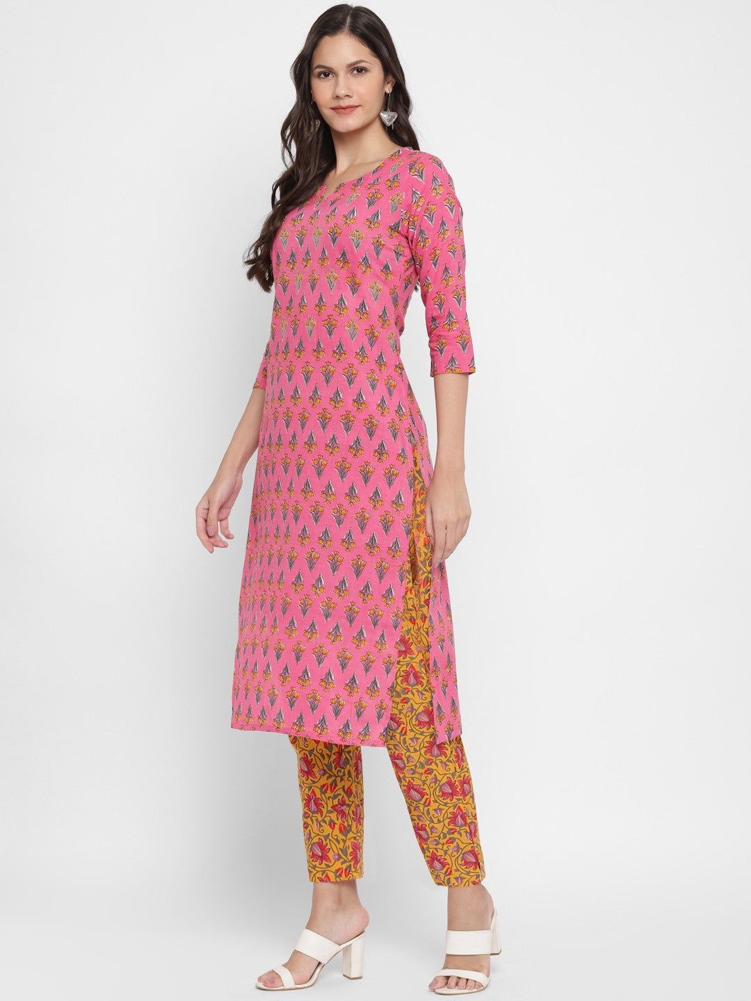Pink Embroidered Straight Cotton Kurta Pant