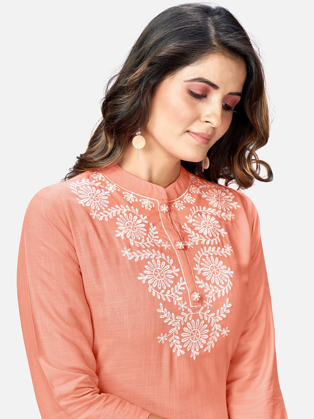 Pink Embroidered Straight Rayon Kurta Set