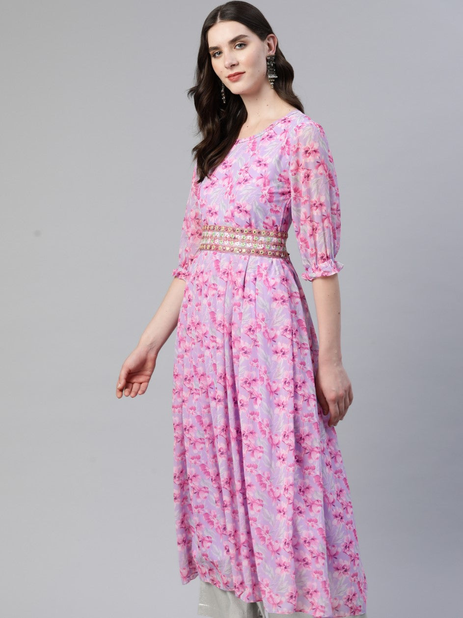 Lavender Anarkali Weightless Kurta With Belt