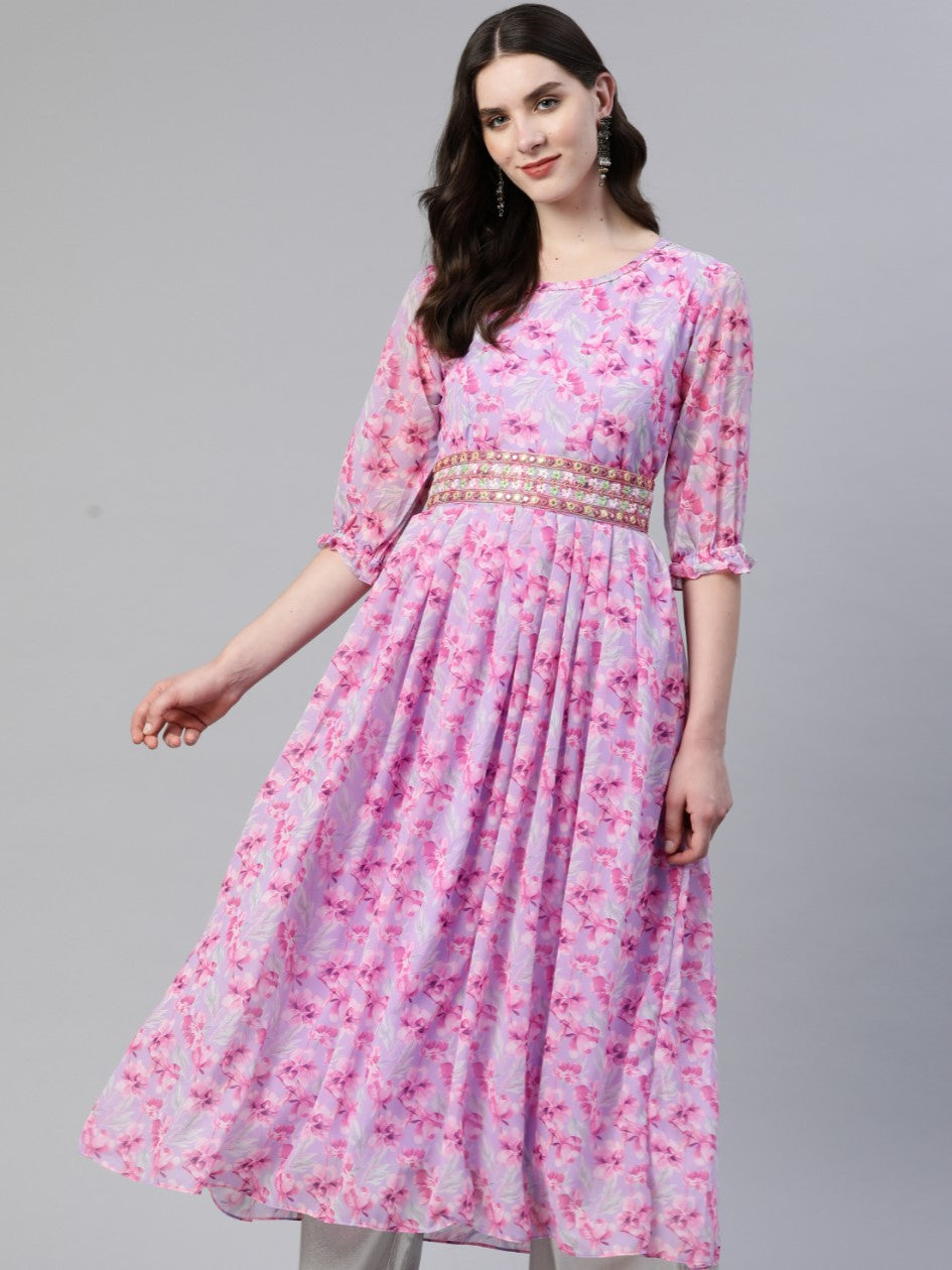 Lavender Anarkali Weightless Kurta With Belt