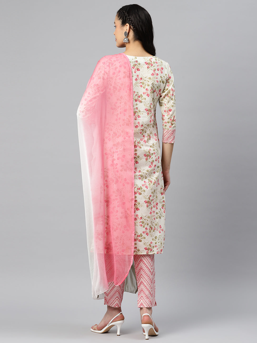 Cream Embroidered Straight Cotton Kurta Set