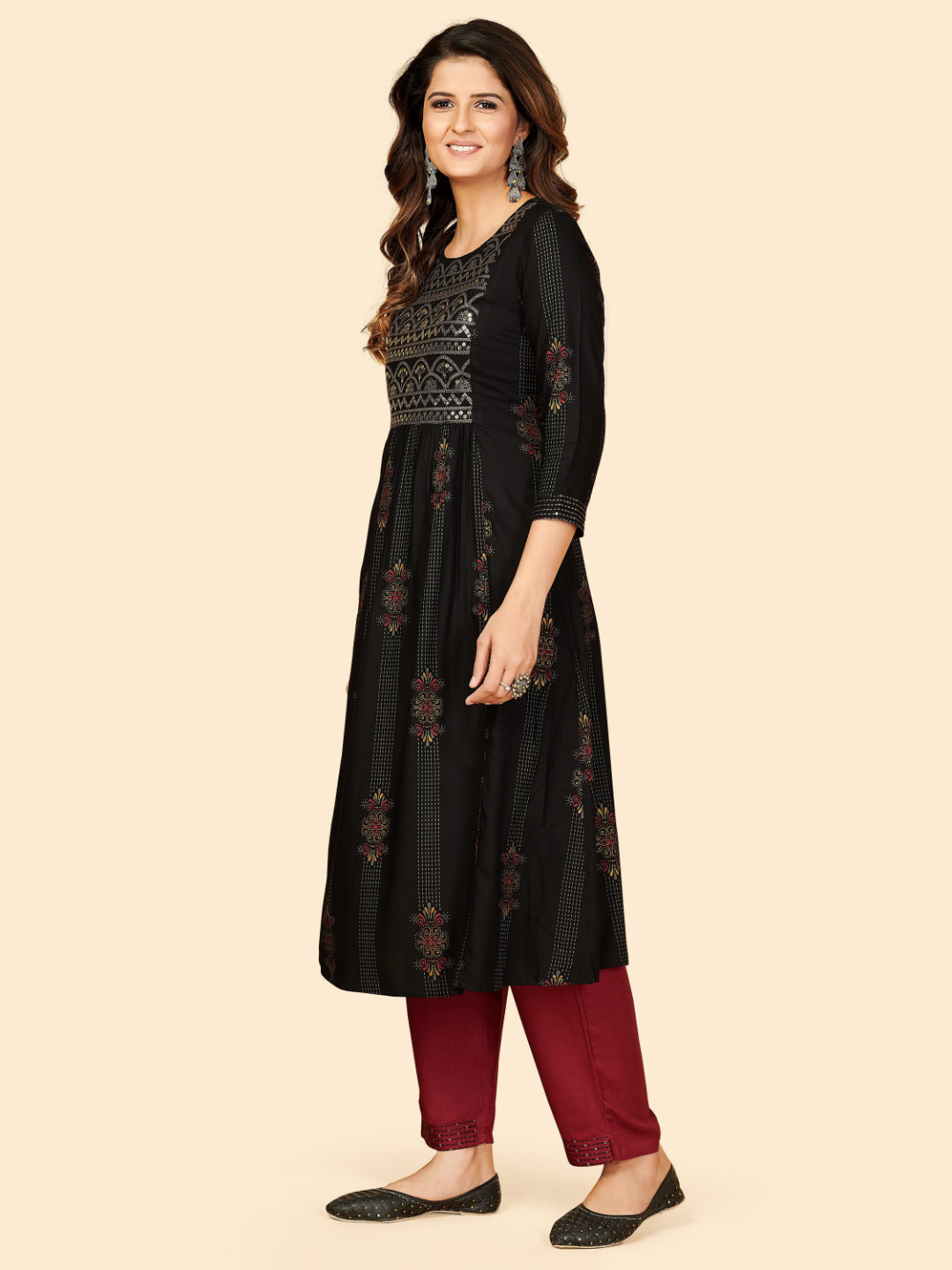 Black Embroidered Anarkali Cotton Kurta