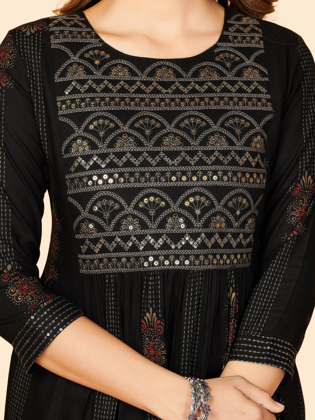 Black Embroidered Anarkali Rayon Kurta Pant
