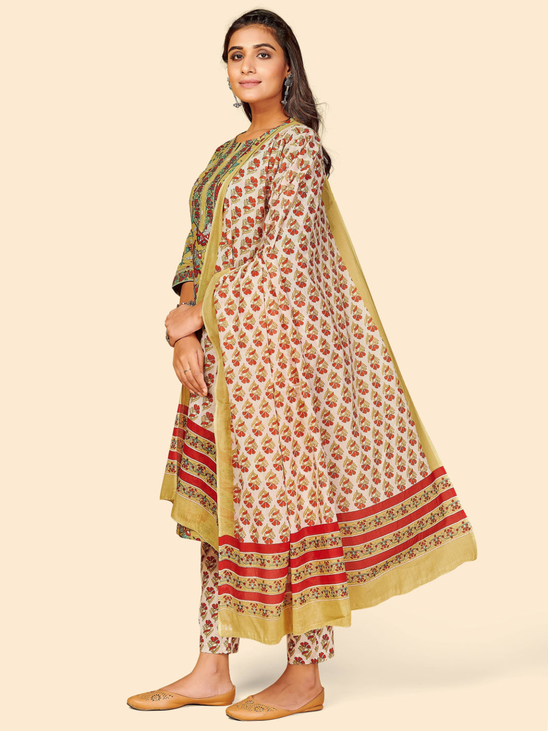 Parrot Green Embroidered Straight Cotton Kurta Set