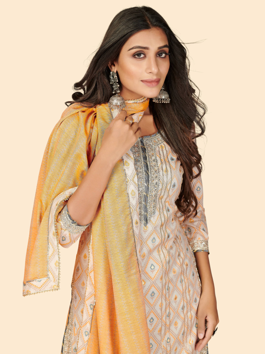 Yellow Embroidered Straight Muslin Kurta Set