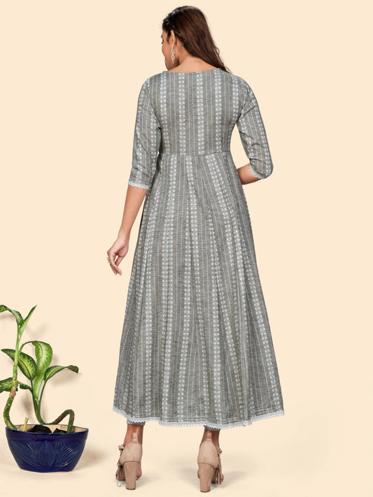 Pista Embroidered Anarkali Cotton Blend Kurta