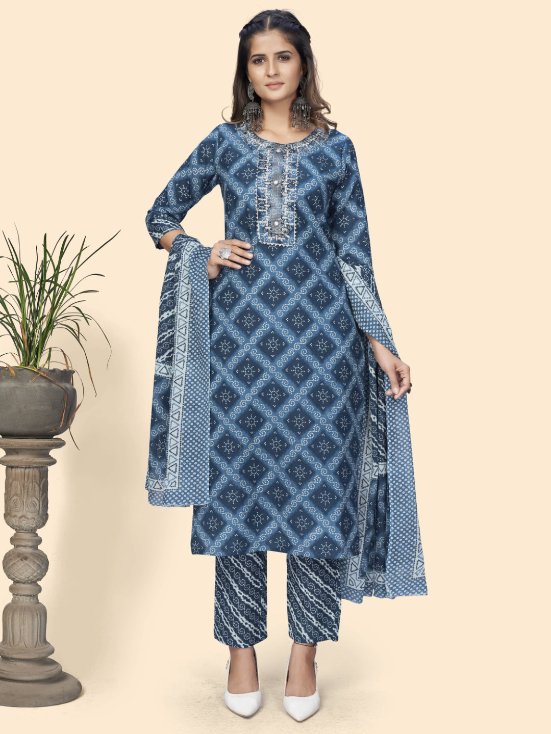 Blue Embroiderd Straight Cotton Kurta Set