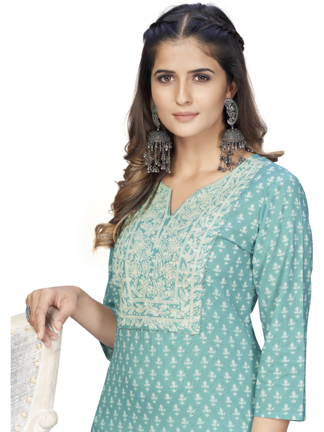 Turquoise Straight Cotton Kurta With Pant