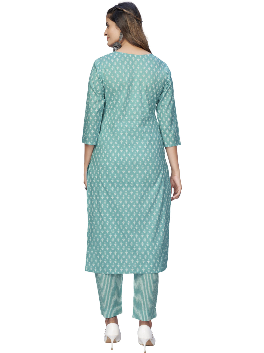 Turquoise Straight Cotton Kurta With Pant
