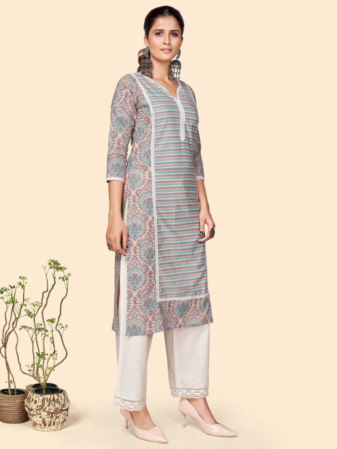 Multicolor Printed Straight Cotton Kurta