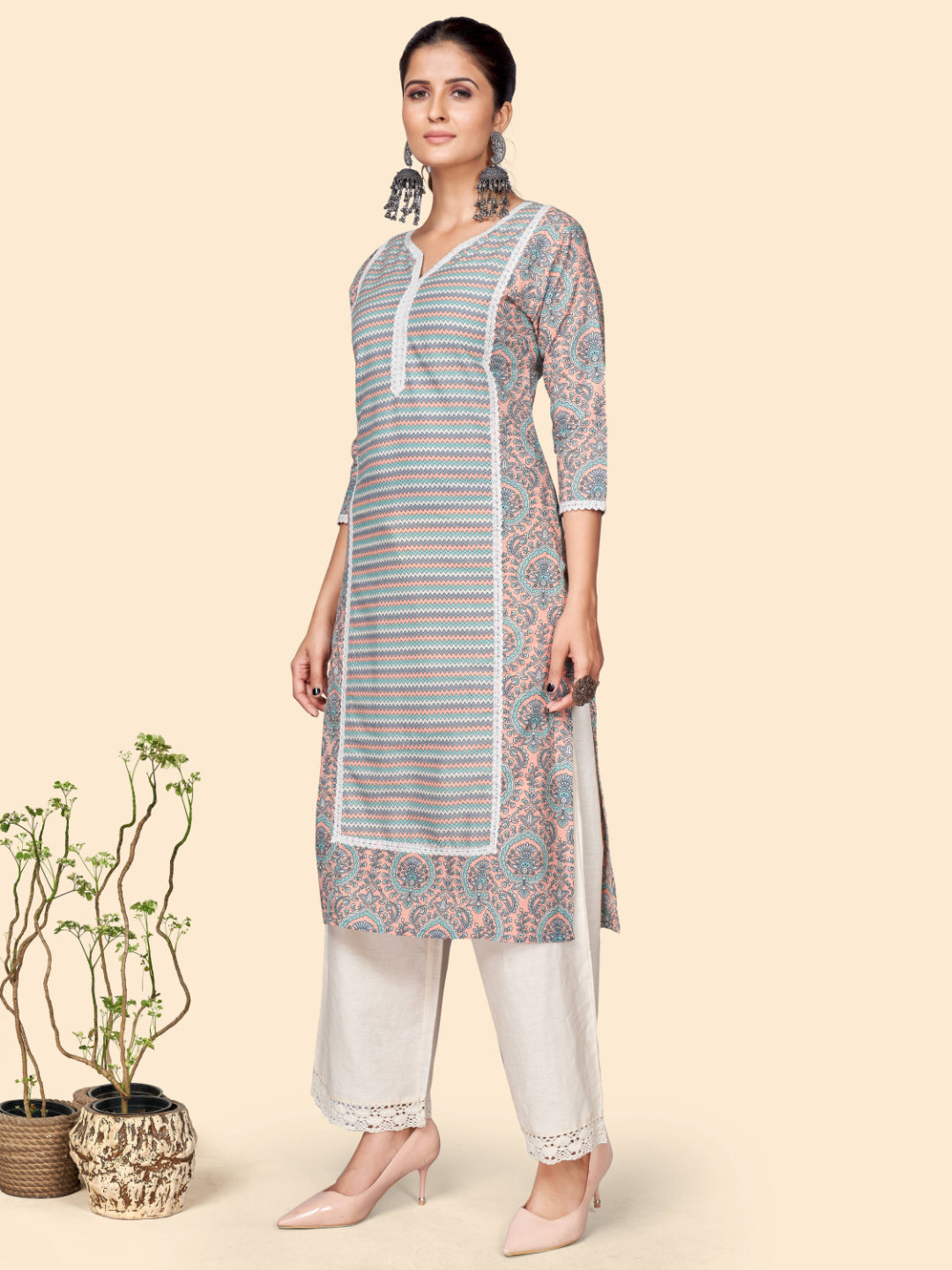 Multicolor Printed Straight Cotton Kurta
