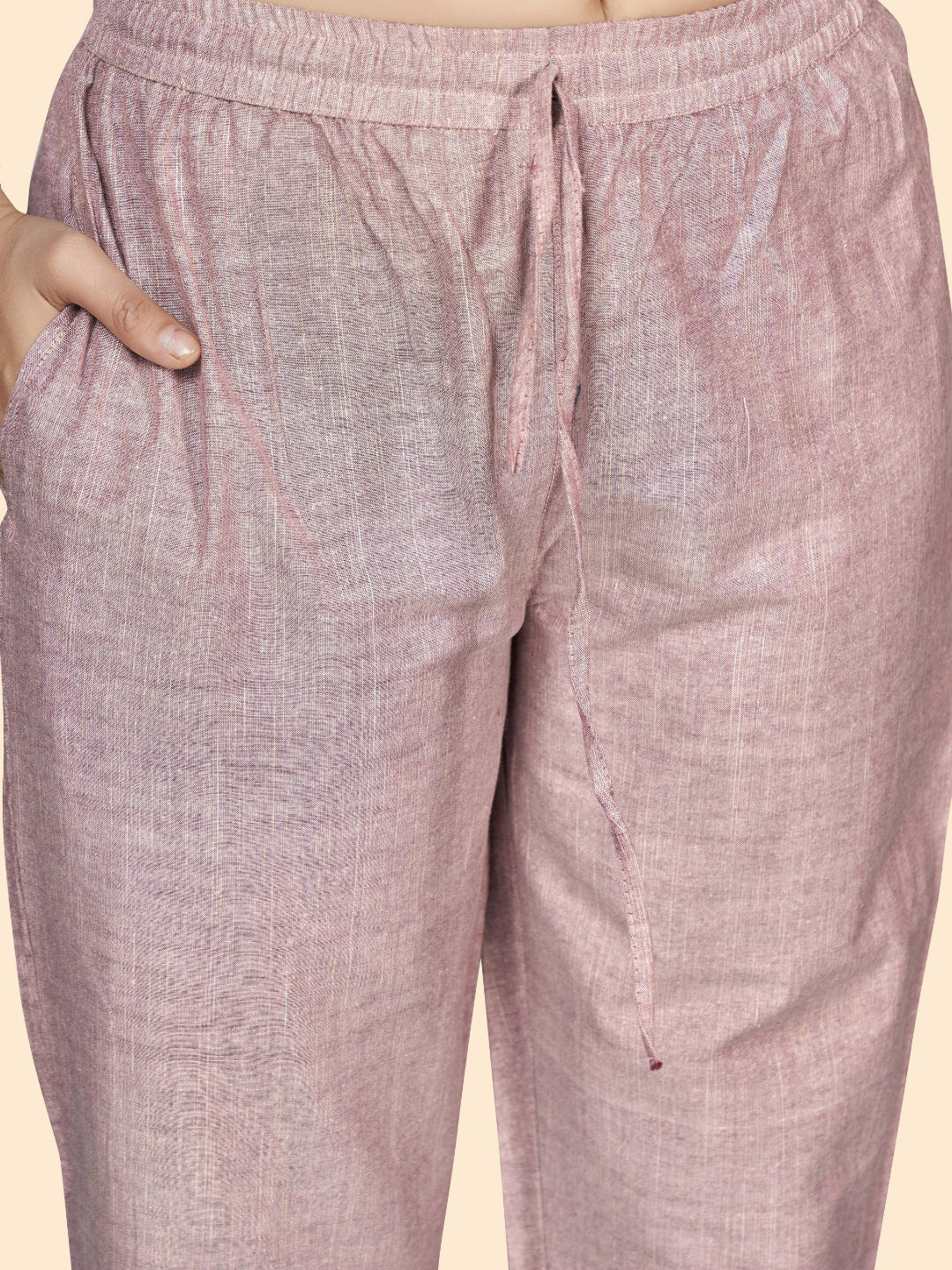 Dusty Pink Straight Cotton Blend Kurta With Pant
