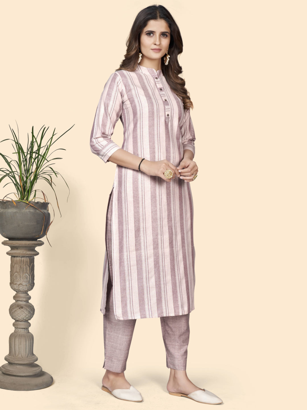 Dusty Pink Straight Cotton Blend Kurta