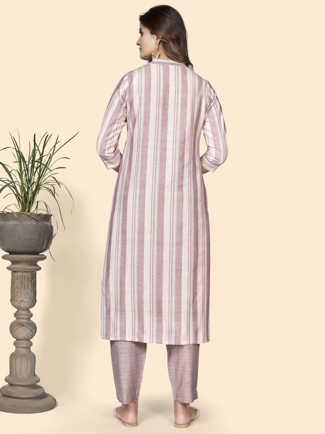 Dusty Pink Straight Cotton Blend Kurta With Pant