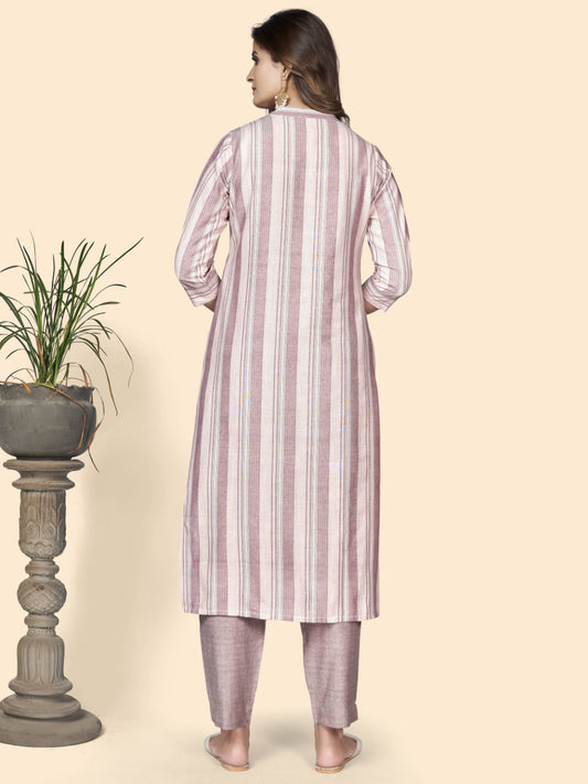 Dusty Pink Straight Cotton Blend Kurta With Pant