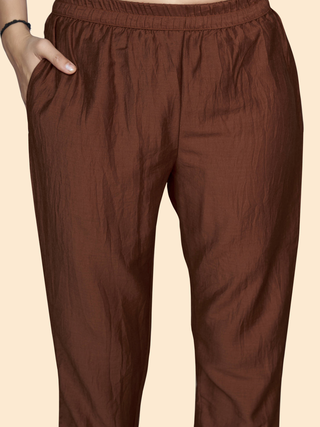 Brown Embroidered Straight Chinon Kurta Set