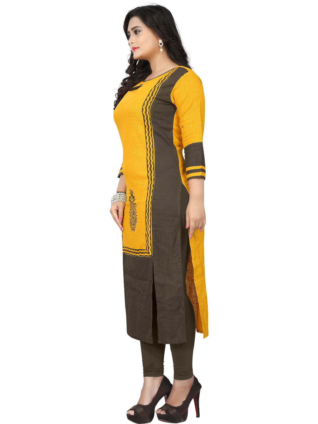Yellow Cotton Straight Kurti