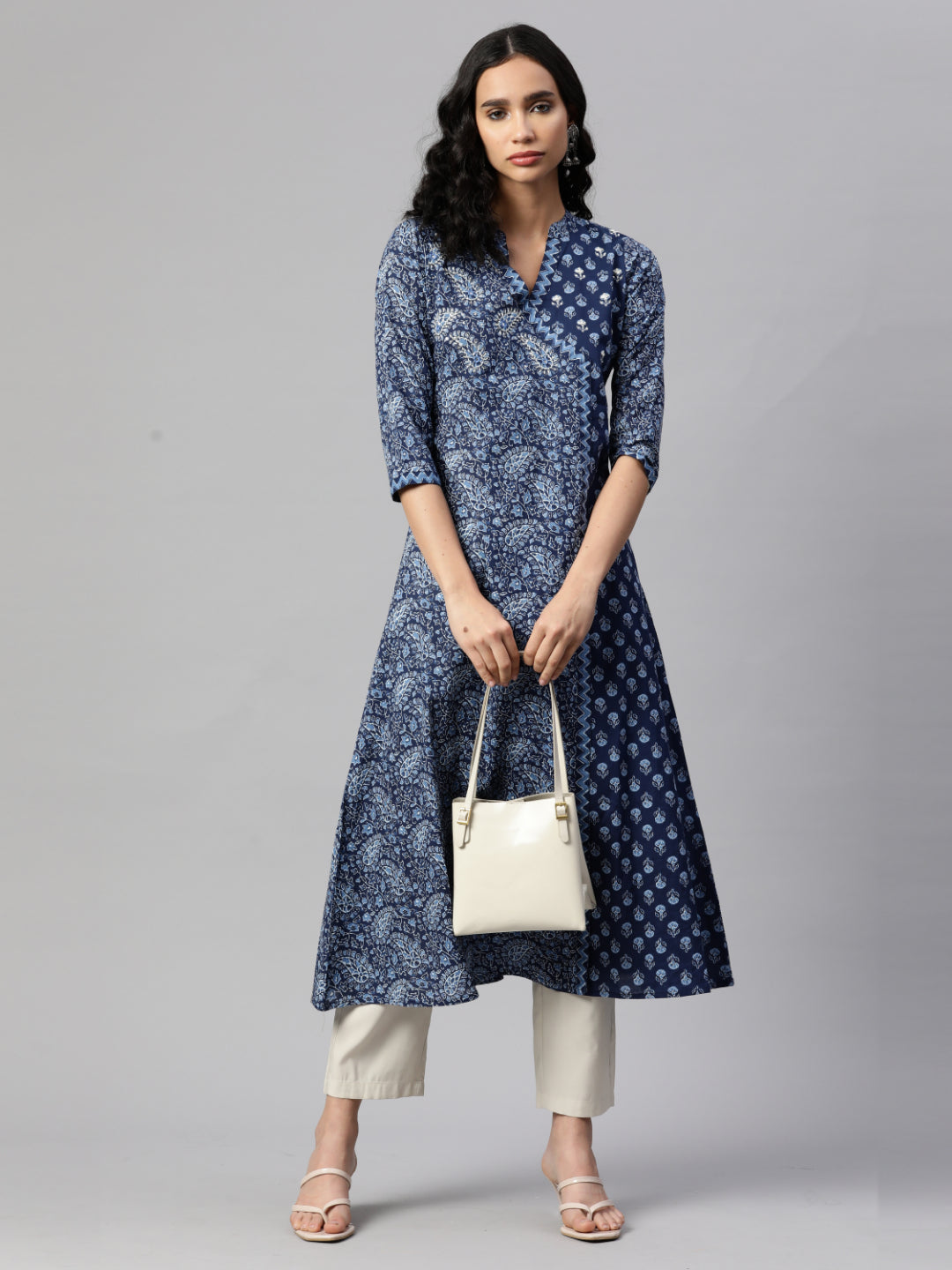 Blue A-Line Cotton Kurta