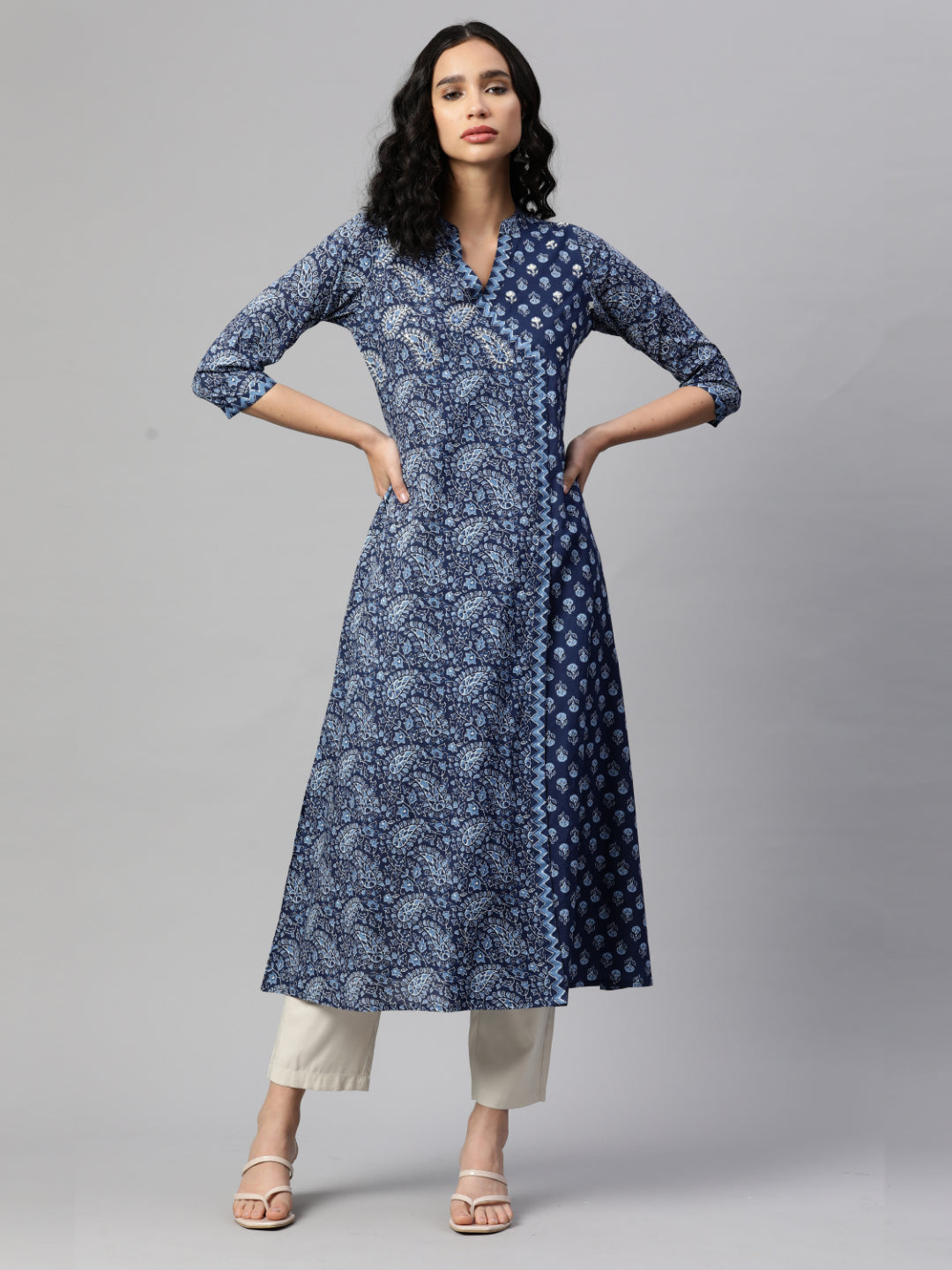 Blue A-Line Cotton Kurta
