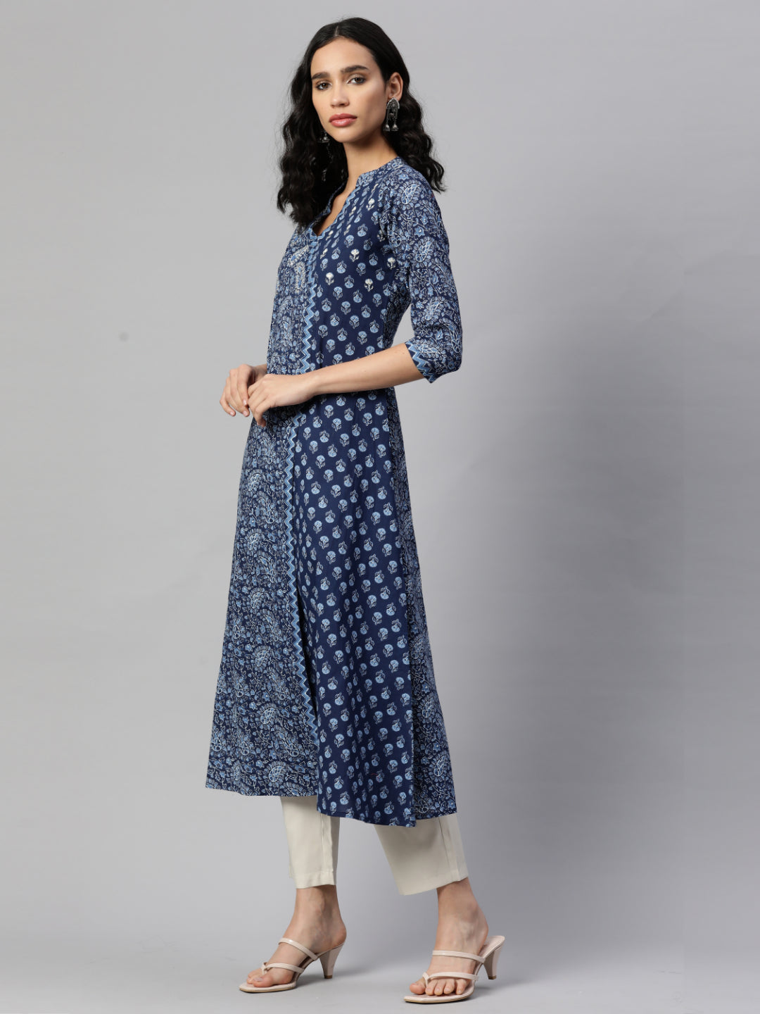 Blue A-Line Cotton Kurta