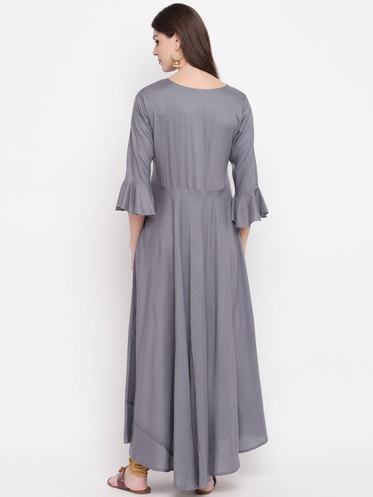Grey Embellished Anarkali Rayon Kurti