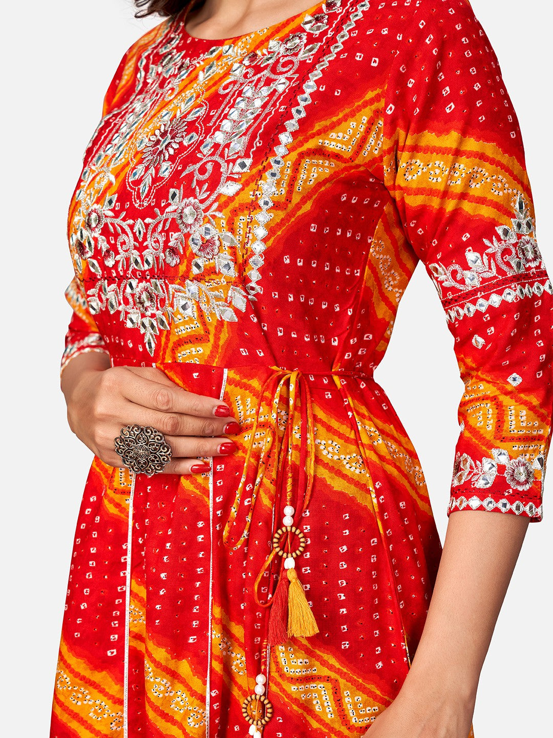 Red Embroidered Anarkali Rayon Kurta