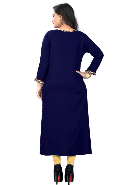 Blue Printed Rayon Straight Kurti