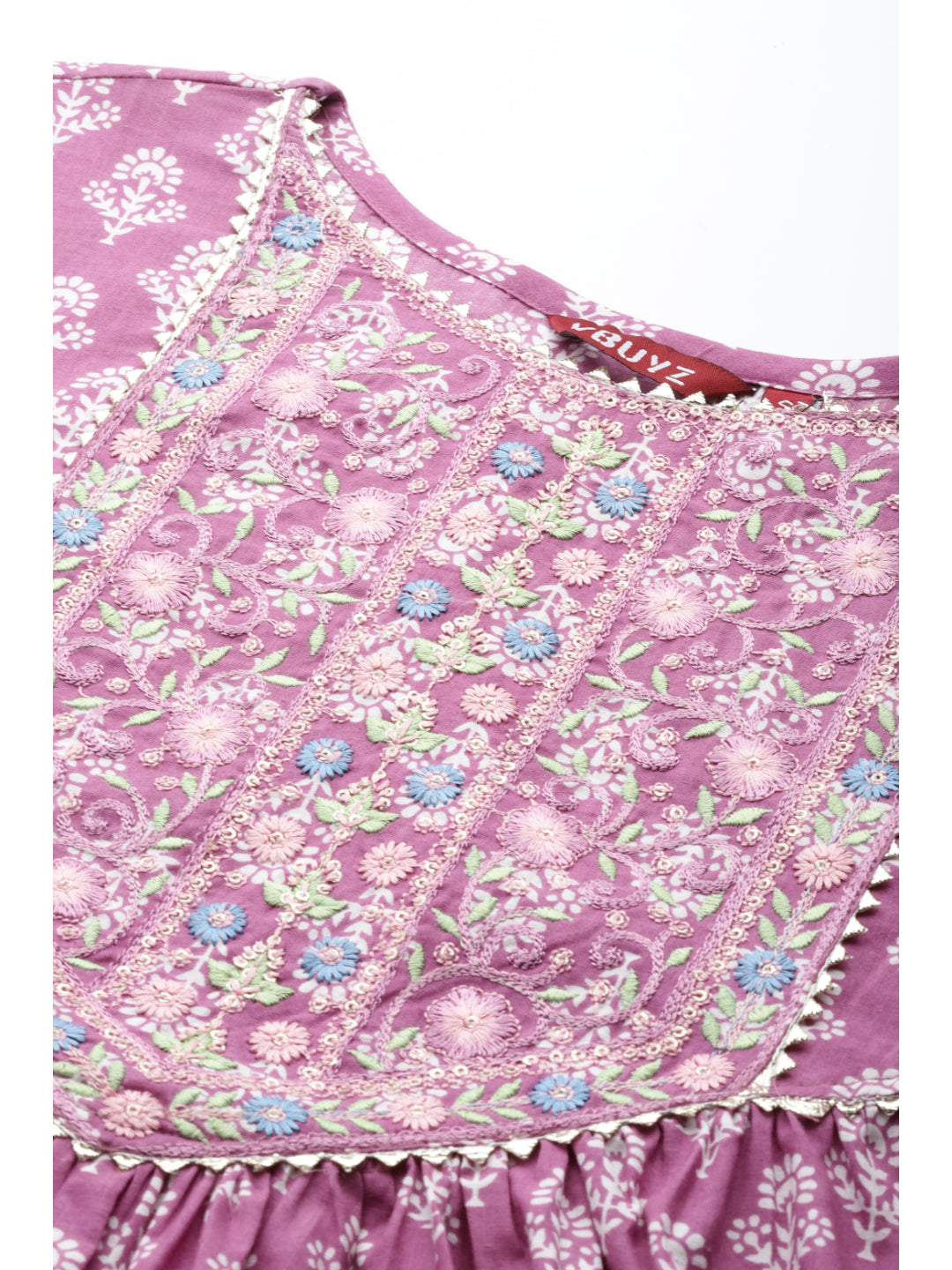 Purple Embroidered A-Line Cotton Kurta